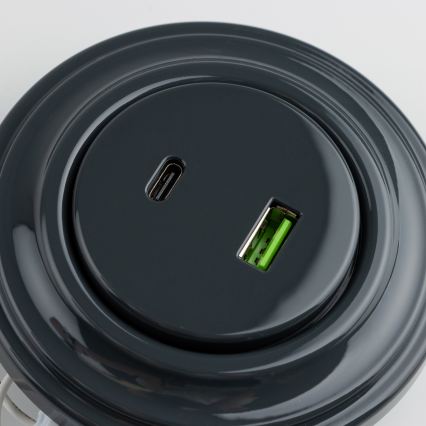 Reblig - Retro-USB-Steckdose A+C mit Rahmen in Anthrazit
