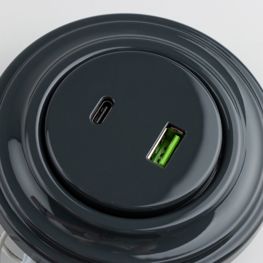 Reblig - Retro-USB-Steckdose A+C mit Rahmen in Anthrazit