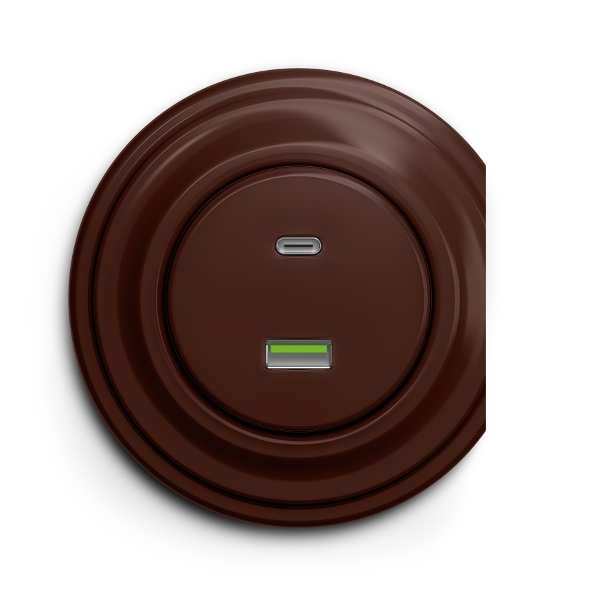 Reblig - Retro USB-Steckdose A+C, rahmenlos, braun