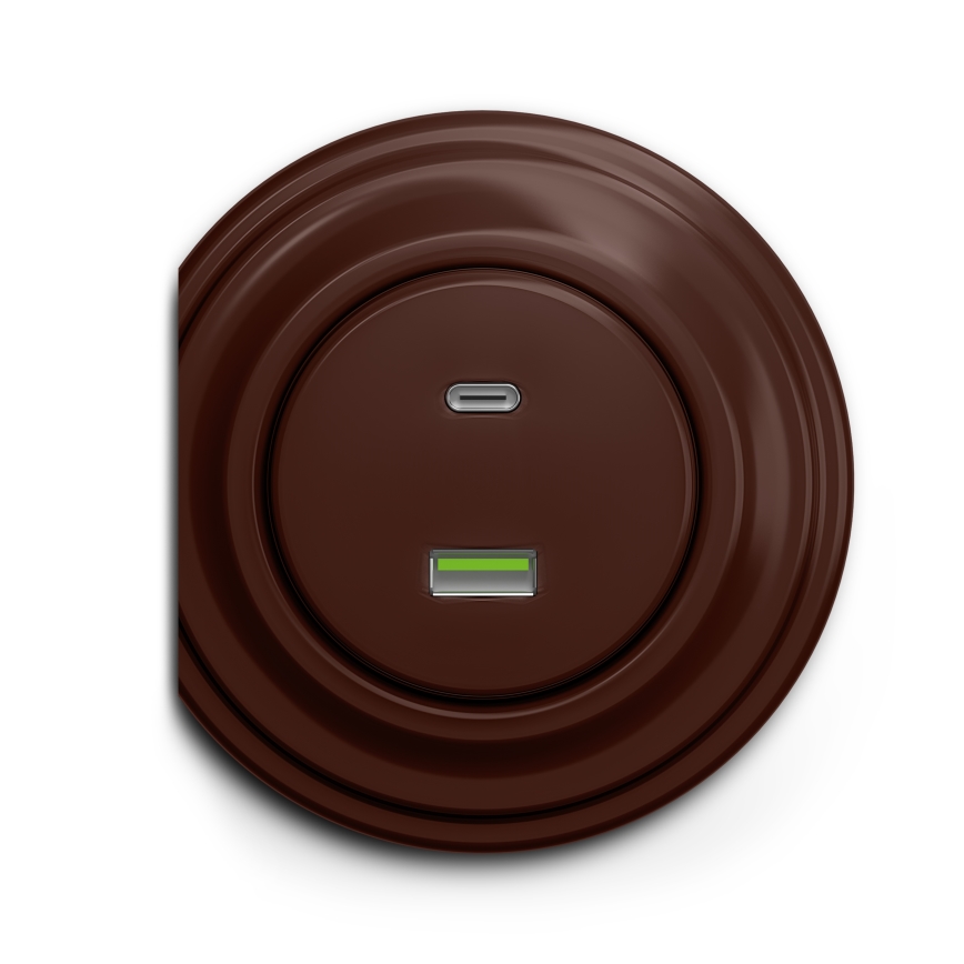 Reblig - Retro USB-Steckdose A+C, rahmenlos, braun
