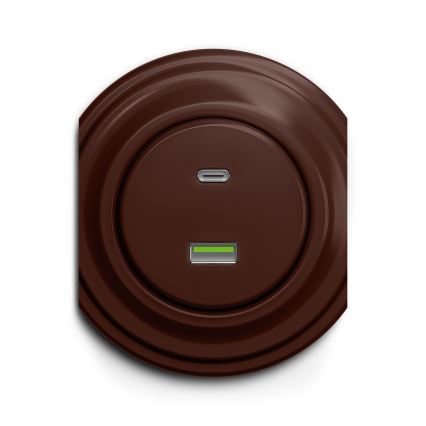 Reblig - Retro USB-Steckdose A+C, rahmenlos, braun