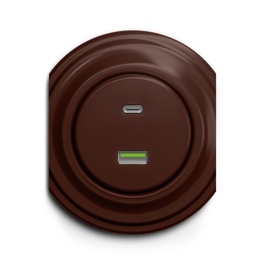 Reblig - Retro USB-Steckdose A+C, rahmenlos, braun