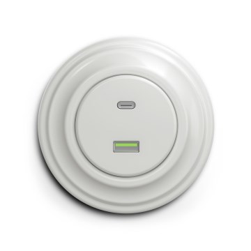Reblig - Retro-USB-Steckdose (USB-A + USB-C) mit Keramikrahmen, weiß