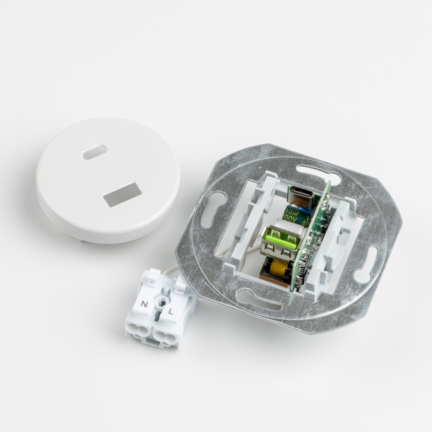 Reblig - Retro-USB-Steckdose (USB-A + USB-C) mit Keramikrahmen, weiß