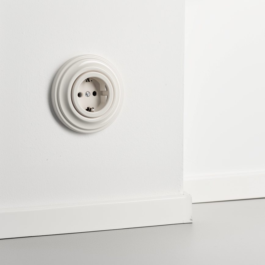 Reblig - Retro-Wandsteckdose mit Rahmen SCHUKO 230V/16A beige