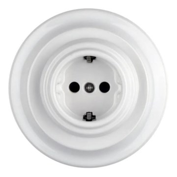 Reblig – Retro‑Porzellan‑Wandsteckdose mit Rahmen, SCHUKO 250V/16A, weiß