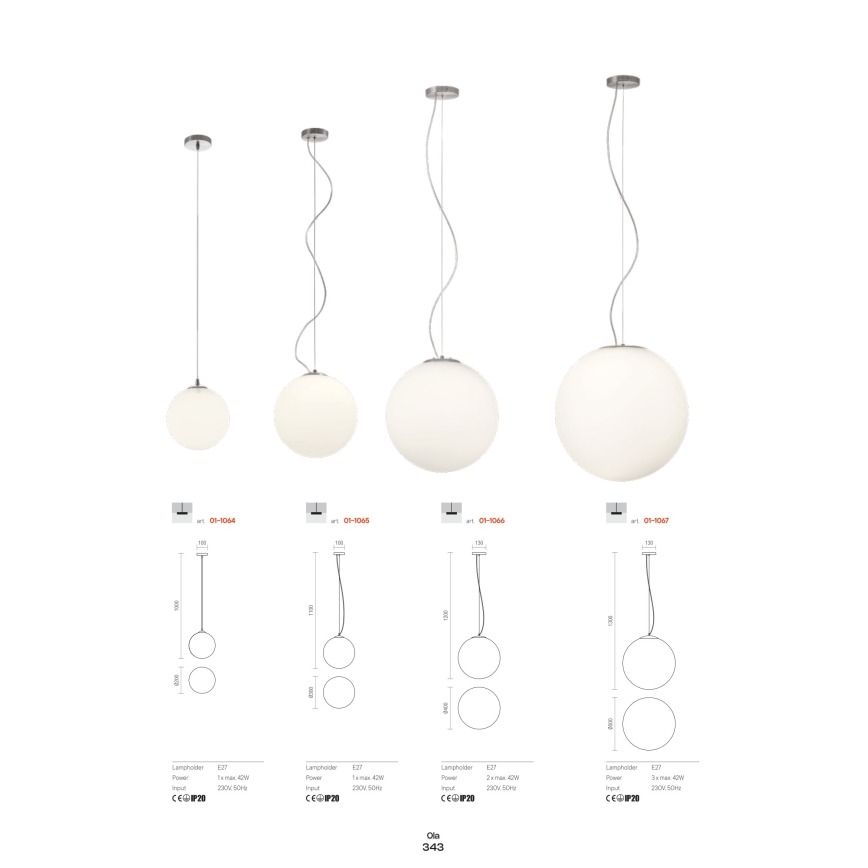 Redo 01-1064 - Hängeleuchte an Schnur OLA 1xE27/42W/230V d 20 cm