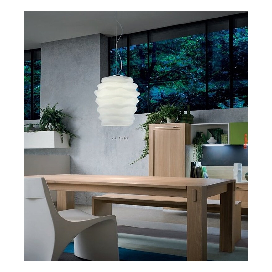 Redo 01-1142 - Hängeleuchte MAGMA an Kabel, 1x E27/42W/230V, Ø 38 cm, glänzender Chrom/Weiß