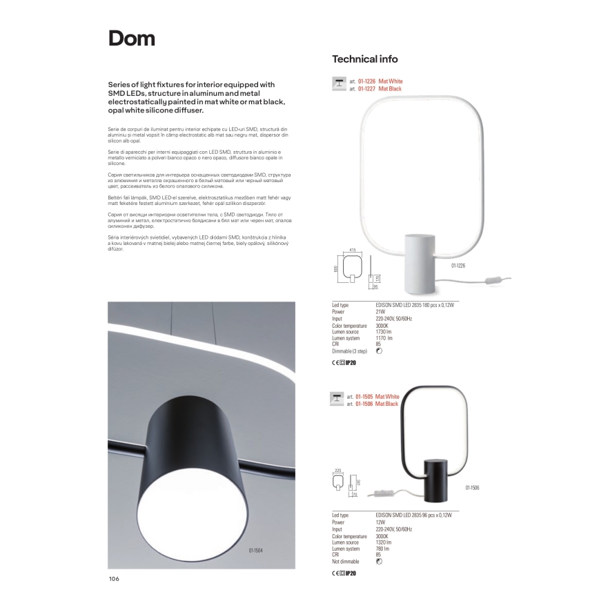 Redo 01-1227 - Dimmbare LED-Tischleuchte DOM LED/21W/230V, schwarz