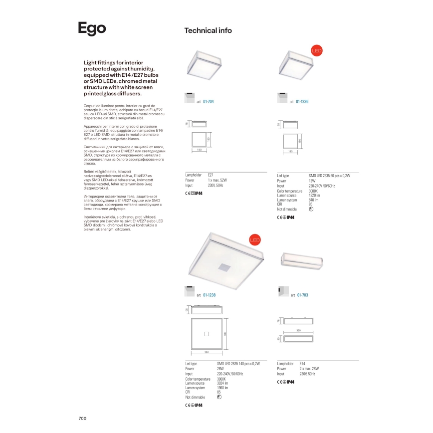 Redo 01-1236 - LED-Badezimmer-Deckenleuchte EGO LED/12W/230V IP44 glänzender Chrom