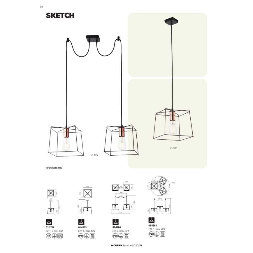 Redo 01-1265 - Hängeleuchte SKETCH 3xE27/42W/230V Spinne