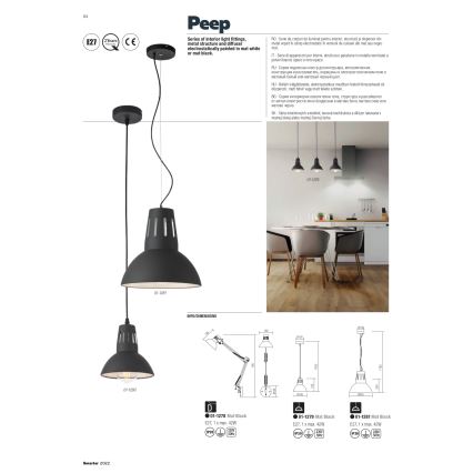 Redo 01-1282 - Pendelleuchte PEEP mit Kabel 1xE27/42W/230V Ø 34,5 cm weiß