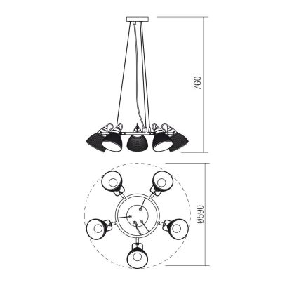 Redo 01-1451 - Hängeleuchte RIDGE mit 5xE27/60W/230V auf Kabelaufhängung