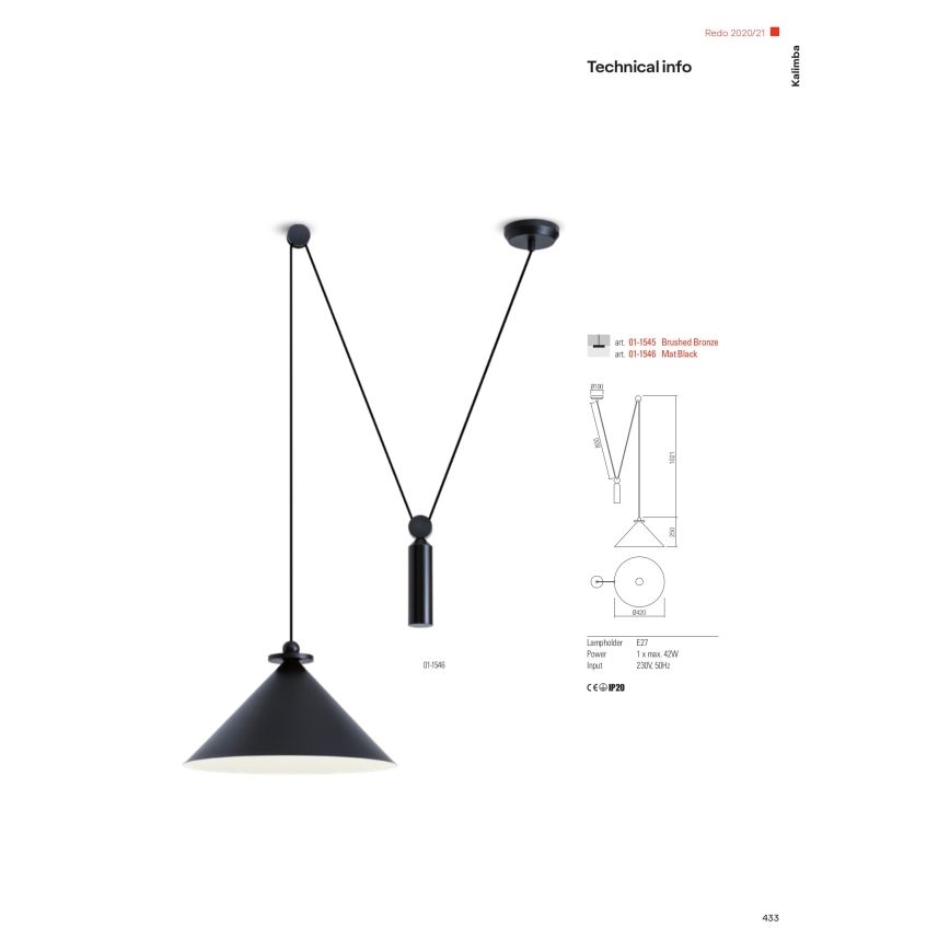 Redo 01-1545 - Hängeleuchte KALIMBA 1xE27/42W/230V d 42 cm Spinne bronzen