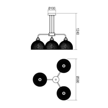 Redo 01-1573 - Pendelleuchte TAMIS an Kabel, 3xE27/42W/230V, Ø 59 cm, schwarz