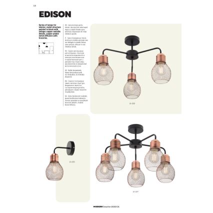 Redo 01-1575 - Wandbeleuchtung EDISON 1xE27/42W/230V