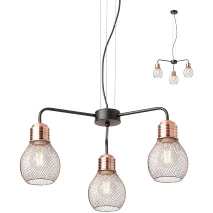 Redo 01-1579 - Hängeleuchte mit Kabel EDISON 3xE27/42W/230V Ø 53 cm schwarz/kupfer