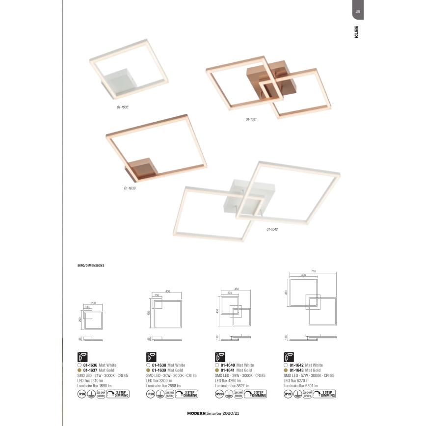 Redo 01-1642 - Dimmbare LED-Deckenleuchte KLEE LED/57W/230V weiß