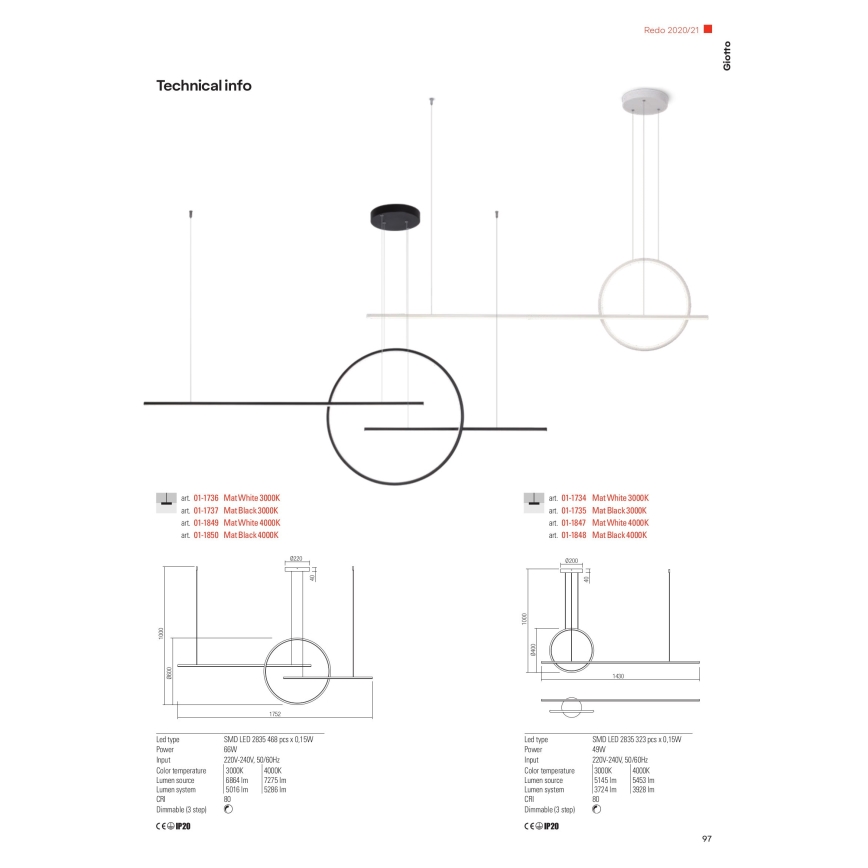 Redo 01-1737 - LED dimmbare Hängeleuchte an Seil GIOTTO LED/56W/230V schwarz