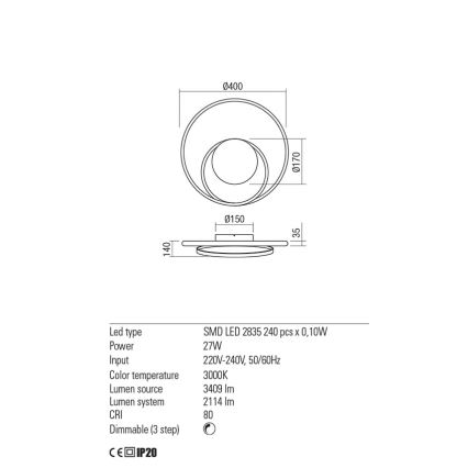 Redo 01-1790 - Dimmbare LED-Wandleuchte TORSION LED/27W/230V bronzen