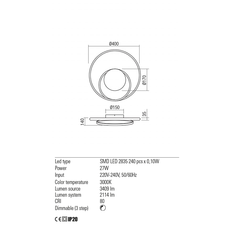 Redo 01-1790 - Dimmbare LED-Wandleuchte TORSION LED/27W/230V bronzen