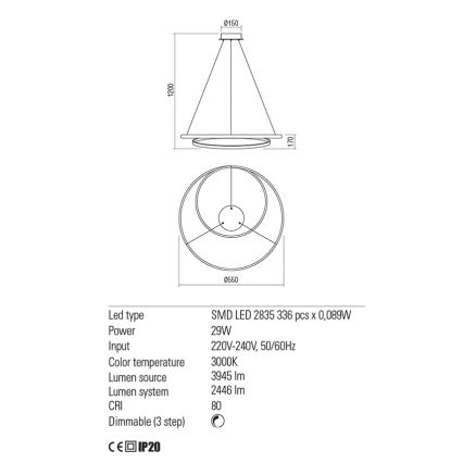 Redo 01-1793 - Dimmbare LED-Hängeleuchte an Schnur TORSION LED/29W/230V d 55 cm weiß