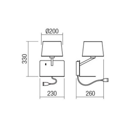 Redo 01-1807 - LED-Wandleuchte mit kleiner und flexibler Lampe TOMO 1xE27/42W/230V + LED/3W/230V weiß