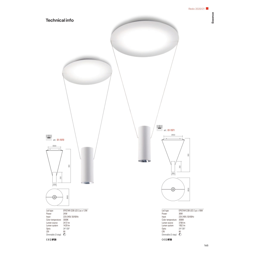 Redo 01-1970 - Dimmbare LED-Hängeleuchte ESSENCE LED/24W/230V CRI 90 3000K weiß