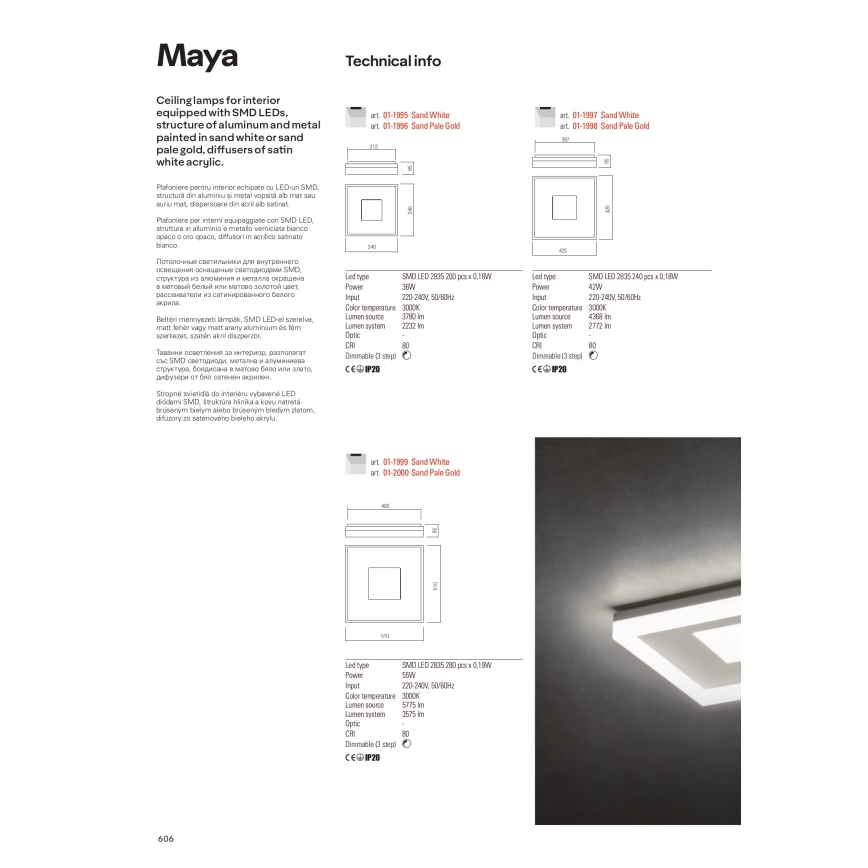 Redo 01-1998 - Dimmbare LED-Deckenleuchte MAYA LED/42W/230V 42,5x42,5 cm goldfarben