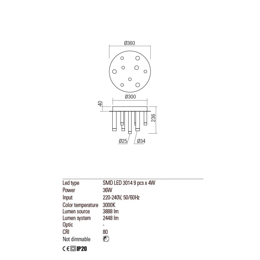 Redo 01-2042 - LED-Deckenleuchte MADISON 9xLED/4W/230V glänzendes Chrom/schwarz/kupfern