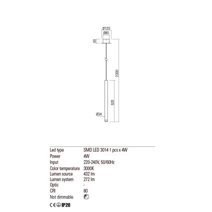 Redo 01-2043 - LED-Hängeleuchte an Schnur MADISON LED/4W/230V golden