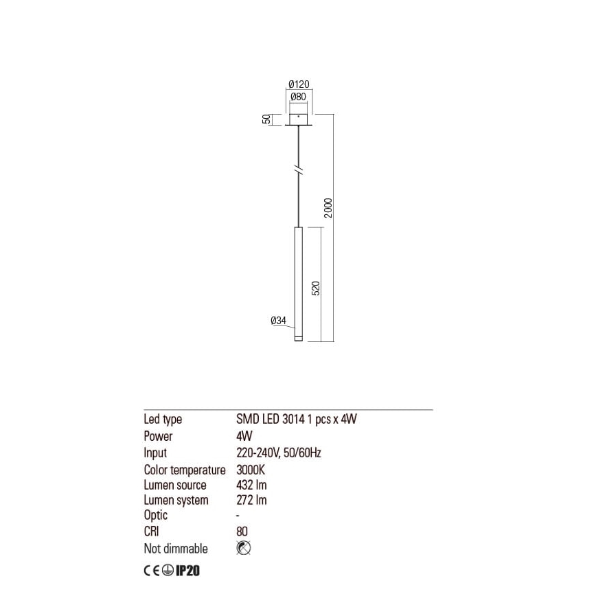 Redo 01-2045 - LED-Hängeleuchte an Schnur MADISON LED/4W/230V schwarz