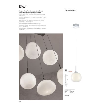 Redo 01-2081 - KIWI Pendelleuchte am Kabel 1xG9/40W/230V Ø 12 cm glänzender Chrom/weiß