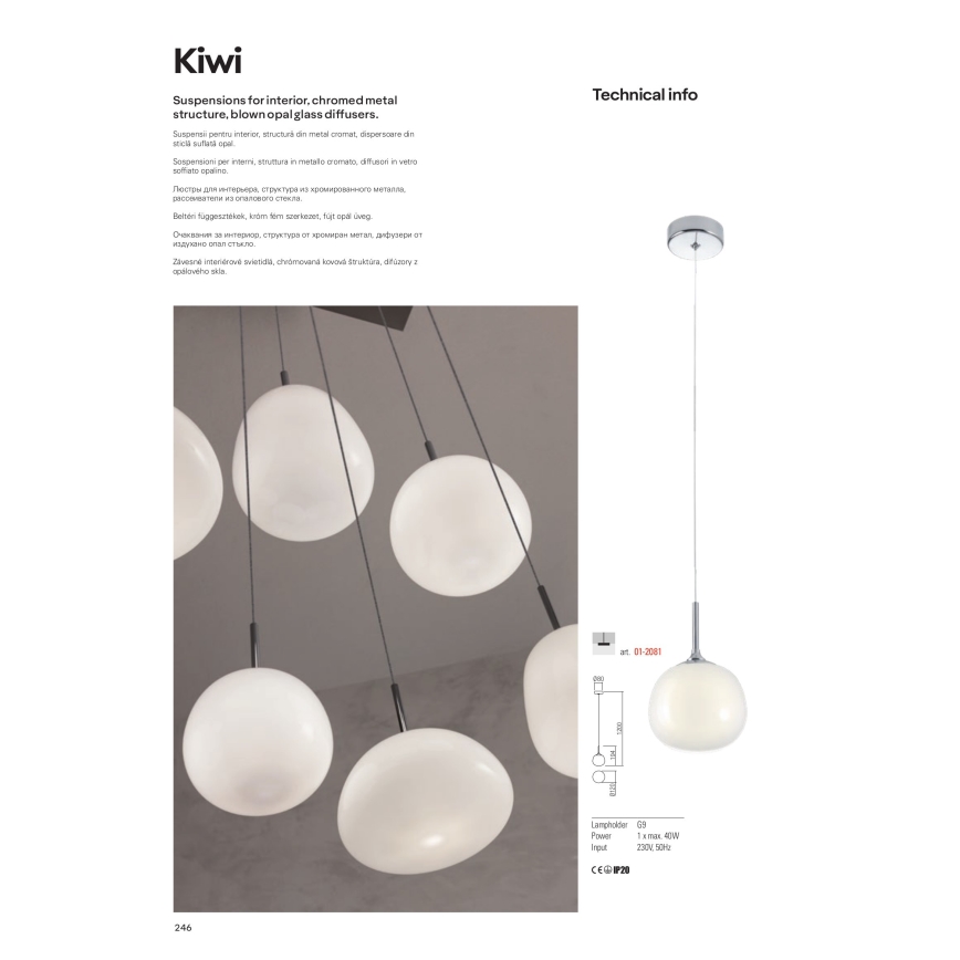 Redo 01-2081 - KIWI Pendelleuchte am Kabel 1xG9/40W/230V Ø 12 cm glänzender Chrom/weiß