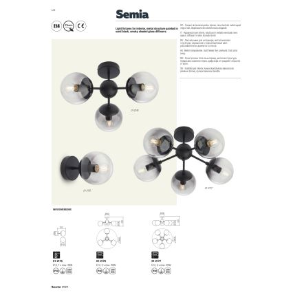 Redo 01-2175 - Wandleuchte SEMIA 1xE14/28W/230V schwarz/rauchglas