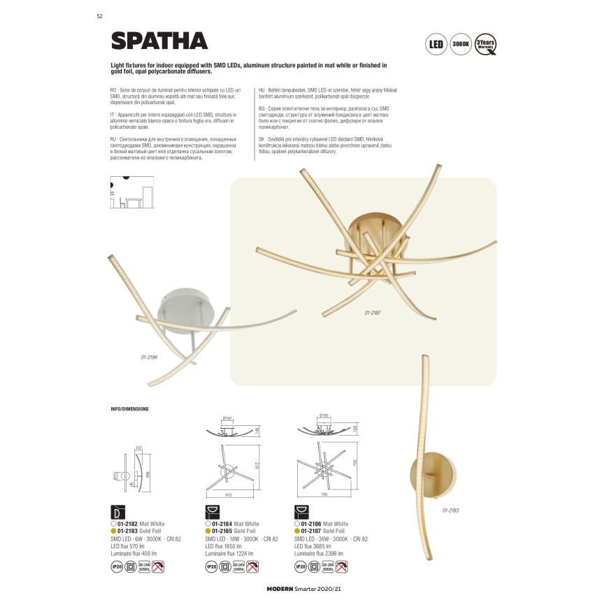 Redo 01-2187 - LED-Deckenleuchte SPATHA 6xLED/6W/230V 3000K golden