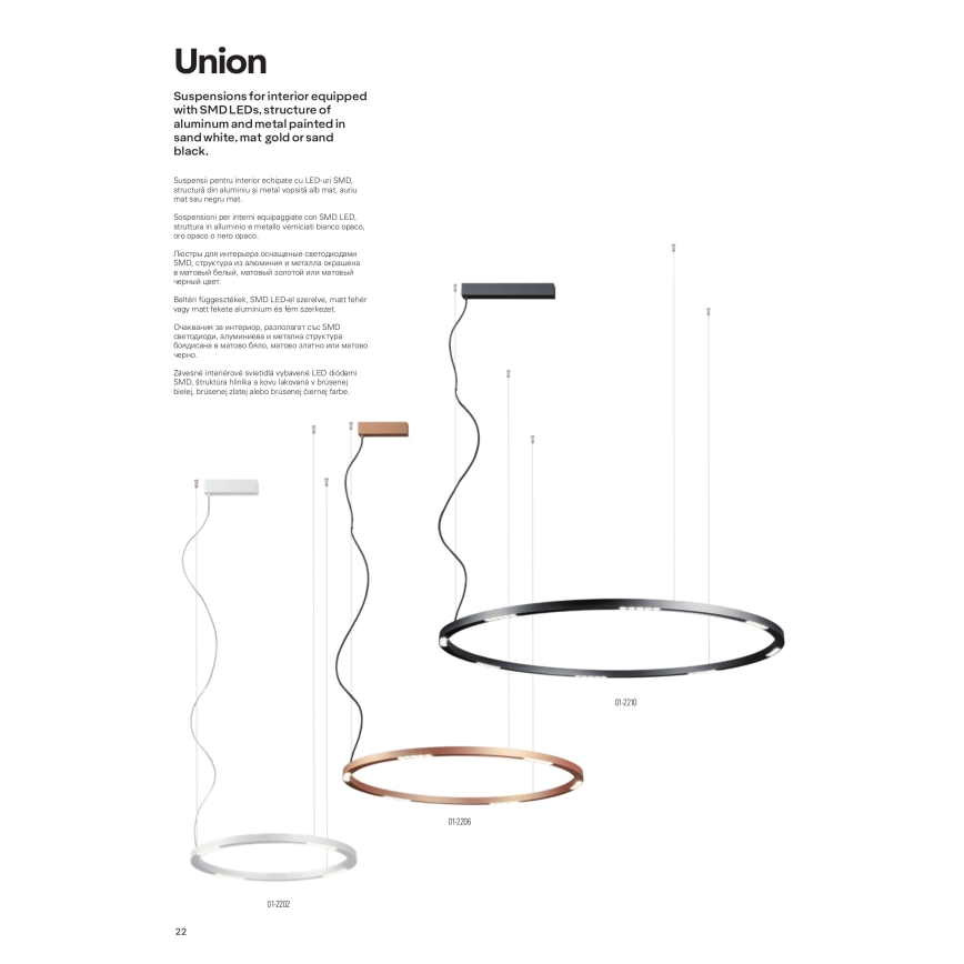 Redo 01-2205 - LED-Hängeleuchte an Schnur UNION LED/50W/230V CRI 90 3000K d 90 cm weiß