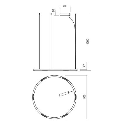 Redo 01-2205 - LED-Hängeleuchte an Schnur UNION LED/50W/230V CRI 90 3000K d 90 cm weiß