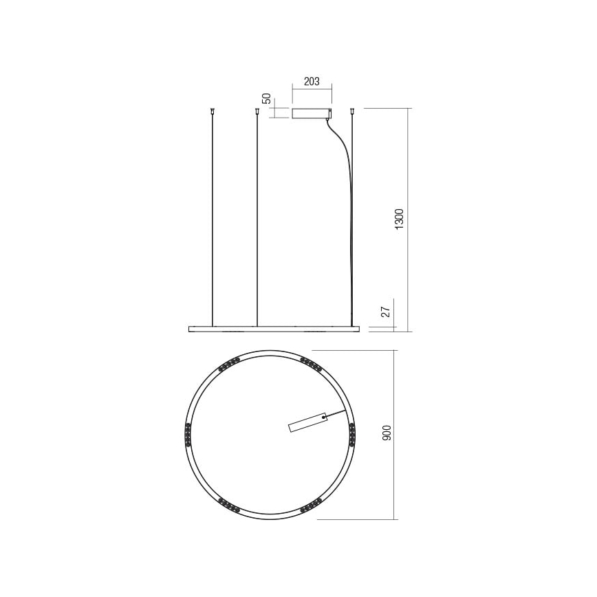 Redo 01-2205 - LED-Hängeleuchte an Schnur UNION LED/50W/230V CRI 90 3000K d 90 cm weiß