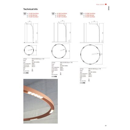 Redo 01-2208 - LED-Hängeleuchte an Schnur UNION LED/68W/230V CRI 90 3000K d 120 cm weiß