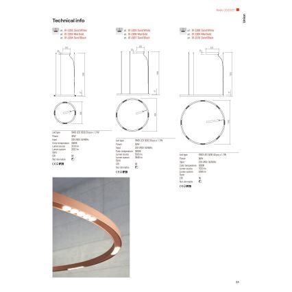 Redo 01-2209 - LED-Hängeleuchte an Schnur UNION LED/68W/230V 3000K d 120 cm golden