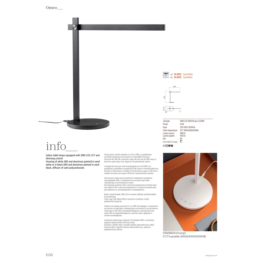 Redo 01-2213 - Dimmbare LED-Tischleuchte mit Touch-Funktion OMEO LED/5,5W/230V 3000/4500/6500K schwarz