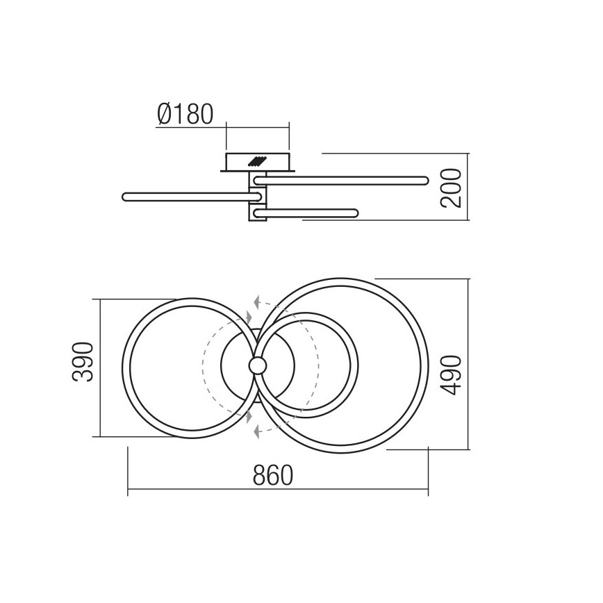 Redo 01-2226 - Dimmbare LED-Anbauleuchte SPELL LED/54W/230V 3000K glänzendes Chrom