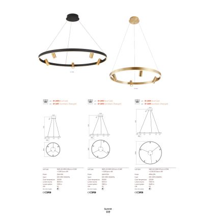 Redo 01-2492 - LED-Hängeleuchte an Schnur SUMMIT LED/53,5W/230V CRI 90 d 80,8 cm golden