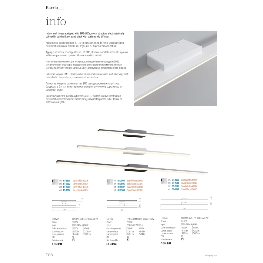 Redo 01-2511 - LED-Spiegelbeleuchtung für Badezimmer BARRIO LED/34,32W/230V 120 cm CRI 90 IP44 weiß