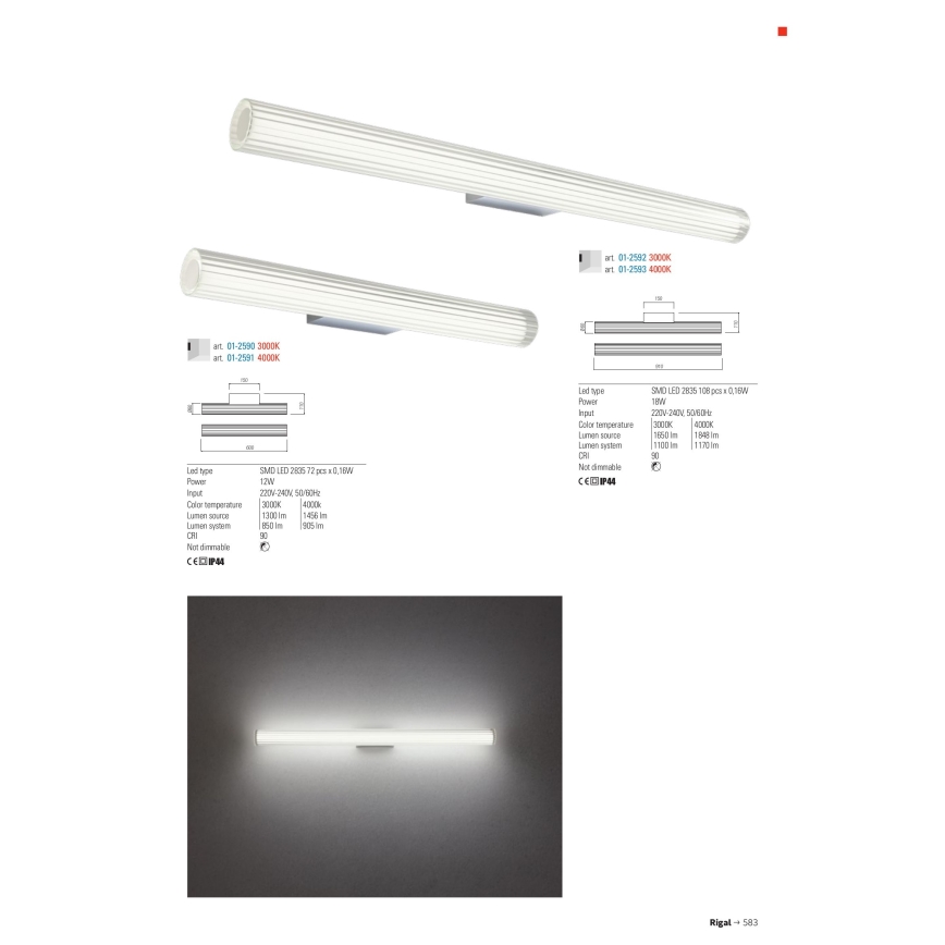Redo 01-2593 - LED-Spiegelleuchte für das Badezimmer RIGAL LED/18W/230V 91 cm CRI 90 IP44 glänzender Chrom/weiß