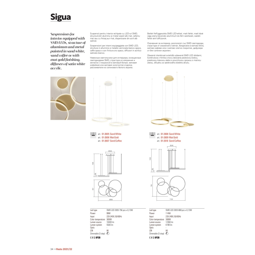 Redo 01-2608 - LED-dimmbare Pendelleuchte an Kabel SIGUA LED/114W/230V CRI 90 weiß