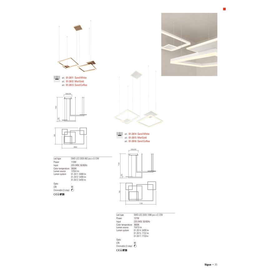 Redo 01-2614 - LED-dimmbare Pendelleuchte an Seil SIGUA LED/137W/230V CRI 90 weiß