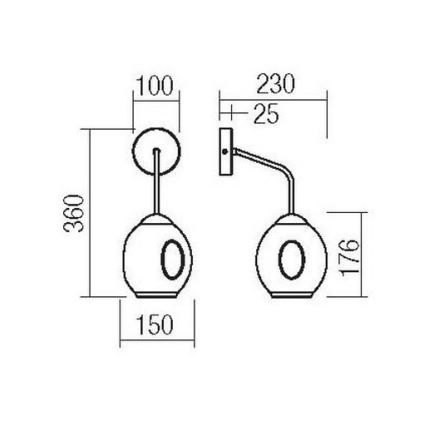 Redo 01-2618 - Wandleuchte PIERCE 1xE27/42W/230V schwarz/rauchig