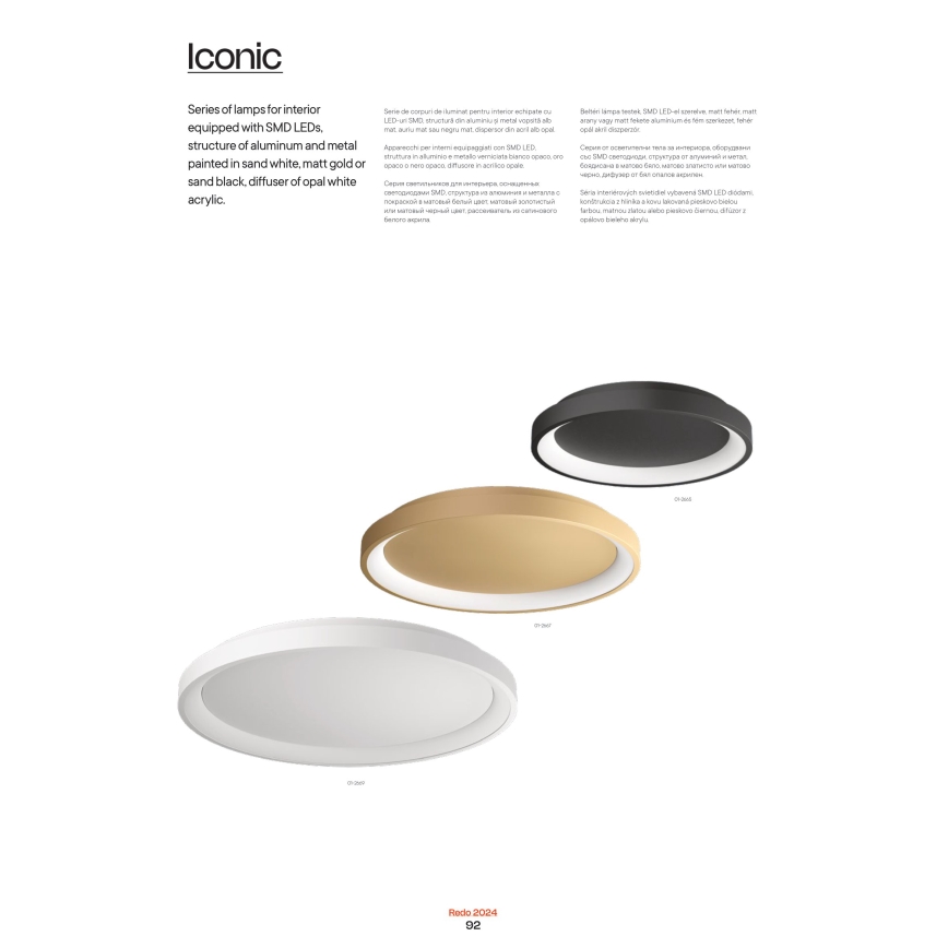 Redo 01-2670 - Dimmbare LED-Deckenleuchte ICONIC LED/50W/230V d 58 cm golden